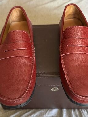 Men's Red Leather Penny Loafers — Sleek Slip-On Style